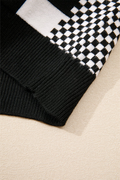 Checkered Print Drop Shoulder Round Neck Sweater