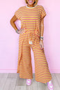 Yellow Stripe Rainbow Tee Tasseled String Wide Leg Pants Set