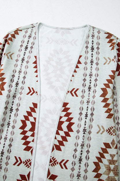 Western Aztec Printed Open Front Long Cardigan