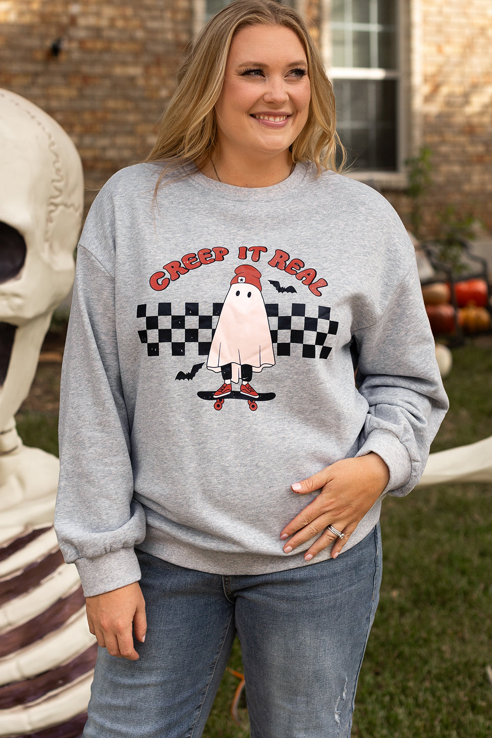 Creep It Real Ghost Print Plus Size Sweatshirt