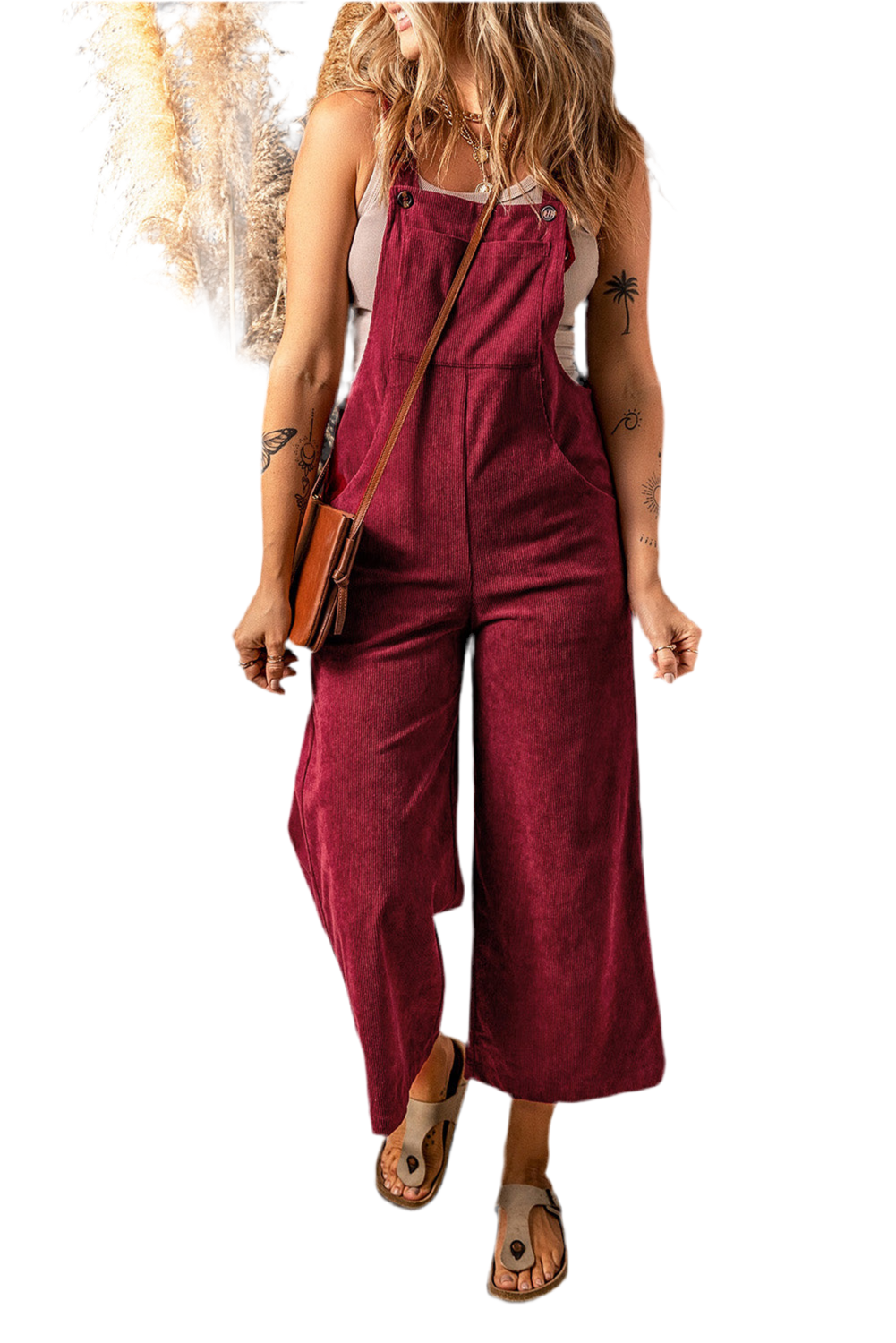 Corduroy Wide Leg Bib Overalls