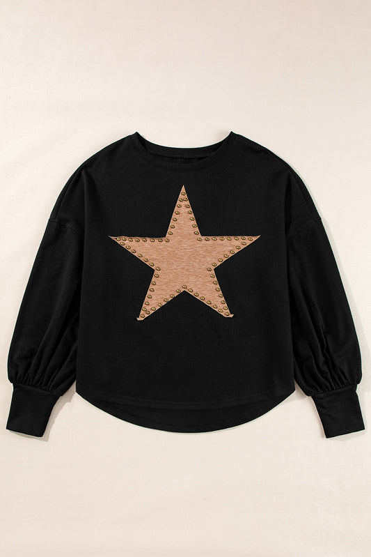 Studded Star Graphic Oversized Long Sleeve Top