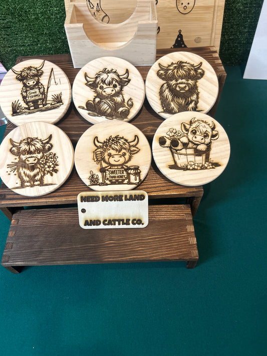 6PC WOODEN COASTER SET WITH HOLDER