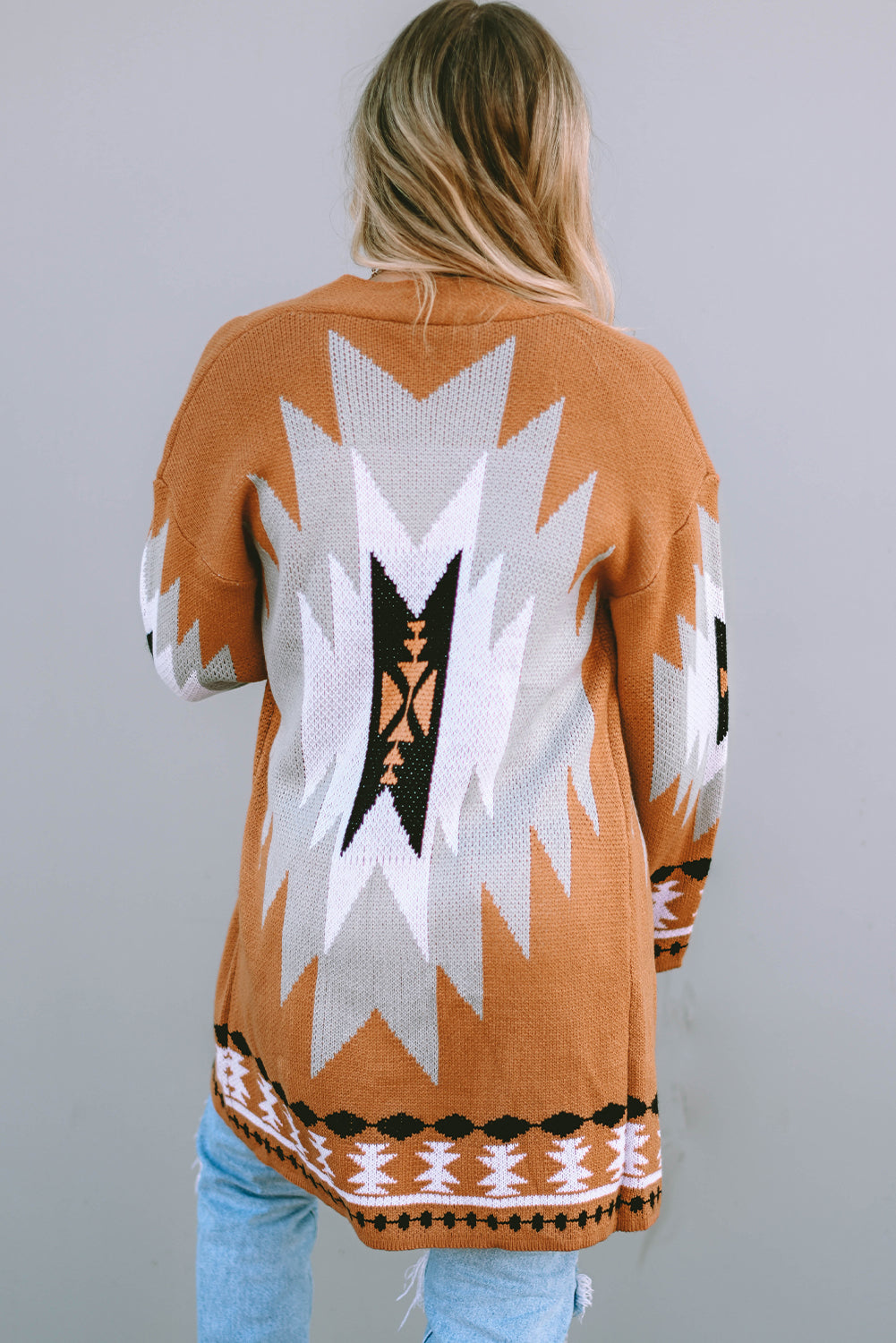 Gold Flame Aztec Graphic Open-Front Cardigan