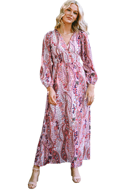 Multicolour Boho Paisley Print V Neck Empire Waist Maxi Dress