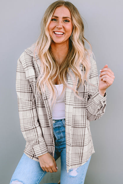 Plaid Removable Hood Buttoned Shacket