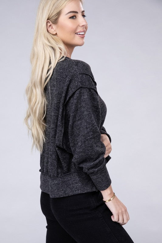 Zenana Brushed Melange Hacci Oversized Sweater