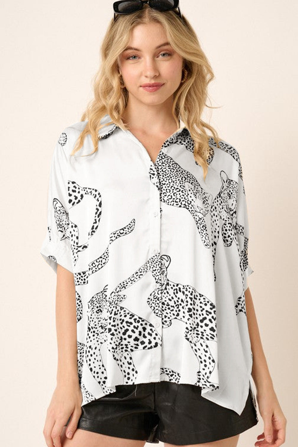 Cheetah Print Buttoned Half Sleeve Shirt