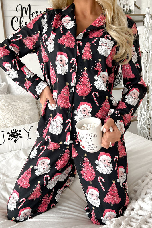 Christmas Santa Printed Two Piece Pajamas Set