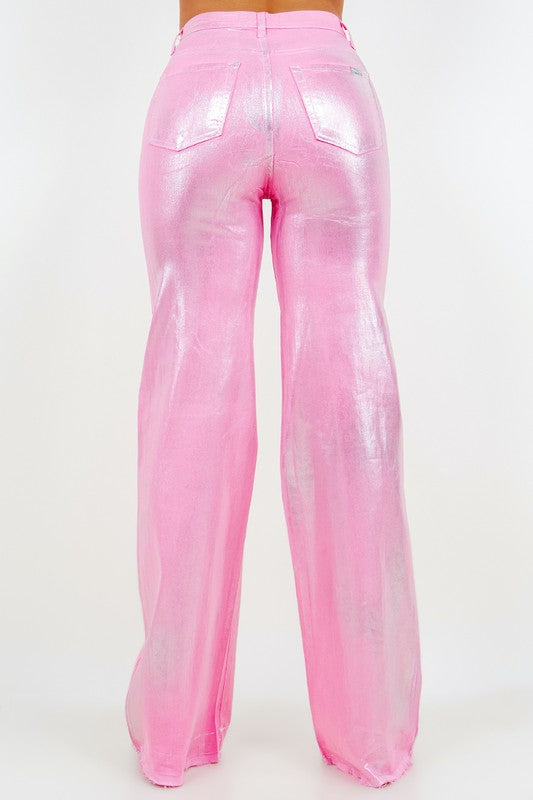 Metallic Wide Leg jean in Pink - Inseam 32