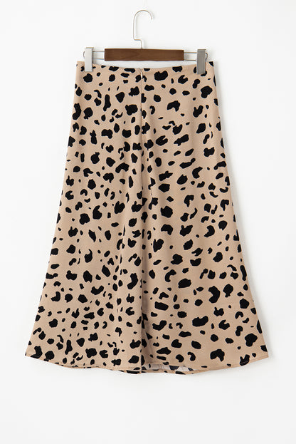 Leopard Spots Printed Split Hem Midi Skirt