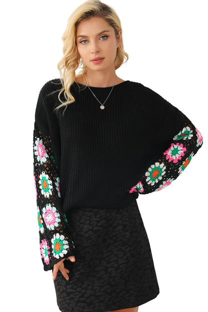 Floral Crochet Bell Sleeve Loose Sweater