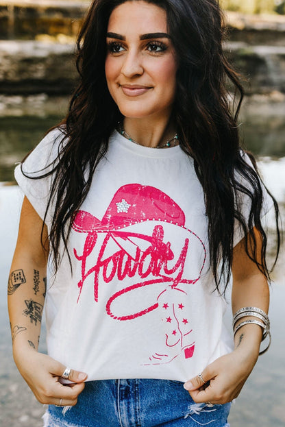 White Rhinestone Howdy Graphic Tee