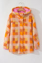 Orange Checkered Sherpa Hooded Jacket