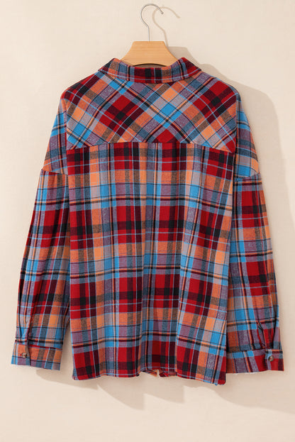 Red Plus Size Plaid Print Buttoned Shirt