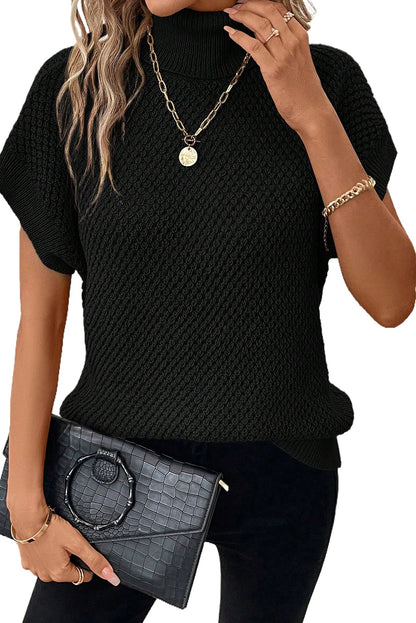 Turtleneck Textured Short Sleeve Sweater