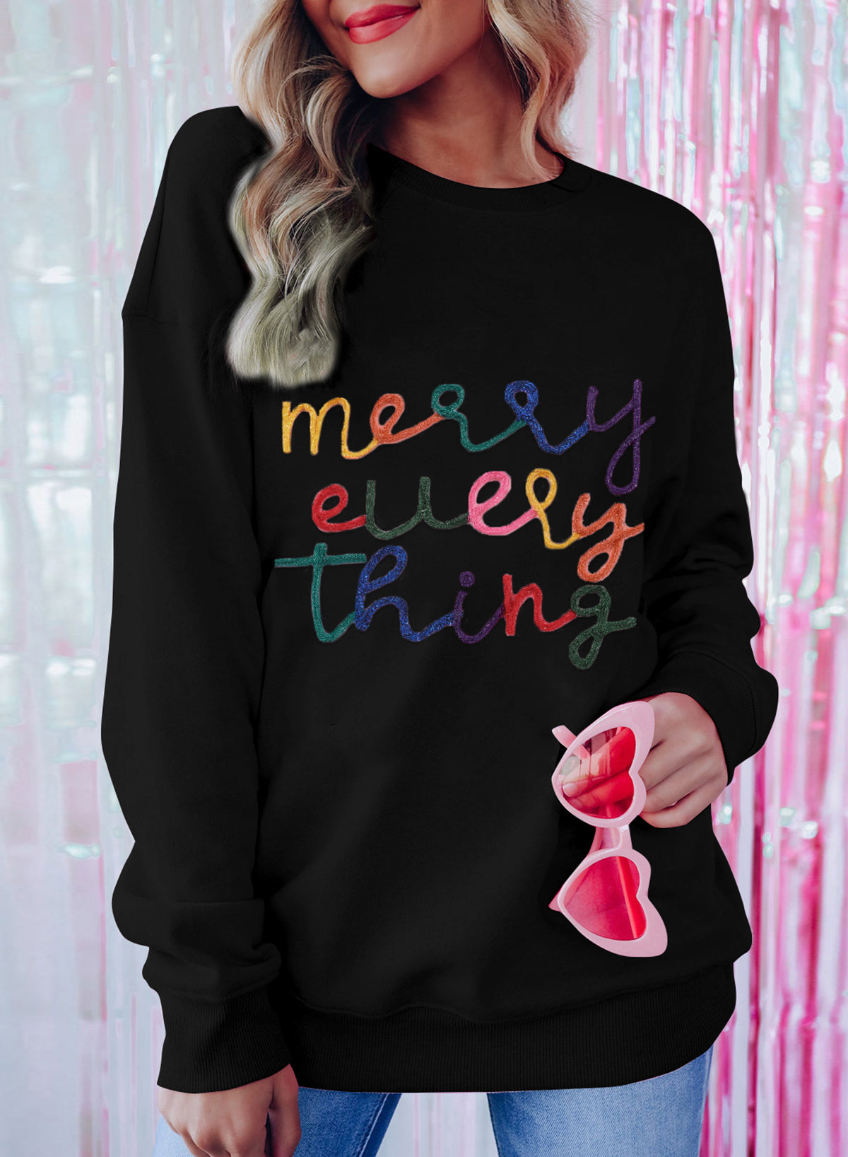 Merry Every Thing Tinsel Slogan Sweatshirt