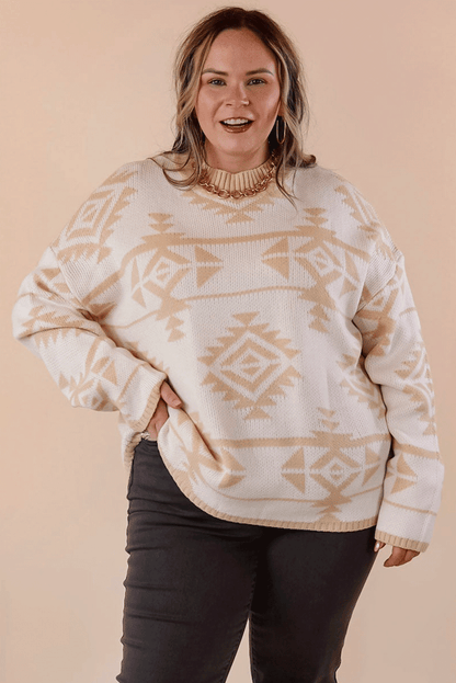 Western Aztec Print Loose Sweater