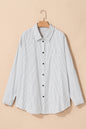 White Stripe Rolled Tab Sleeve Buttoned Plus Size Shirt