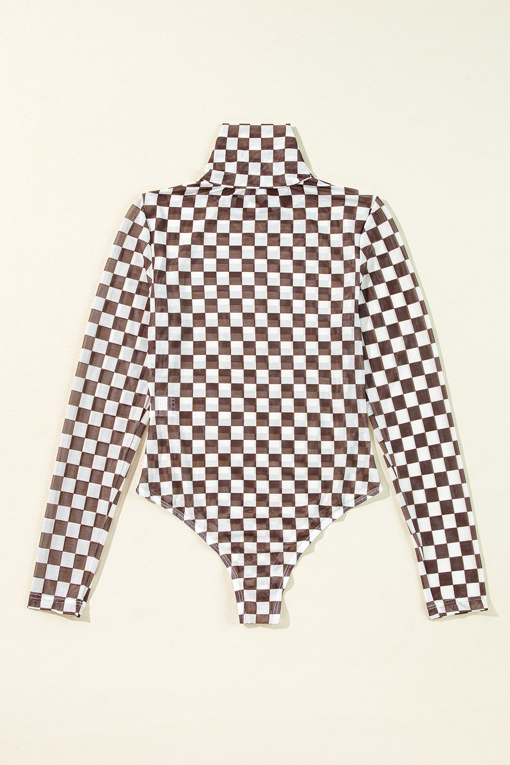 Checkered Printed Long Sleeve High Neck Bodysuit