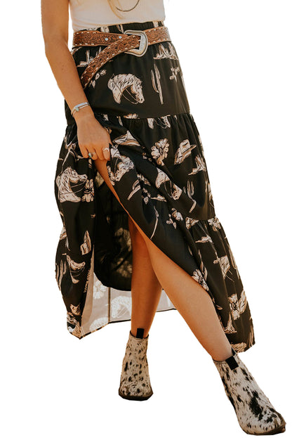 Wild Horses Tiered Ruffled High Waist Maxi Skirt