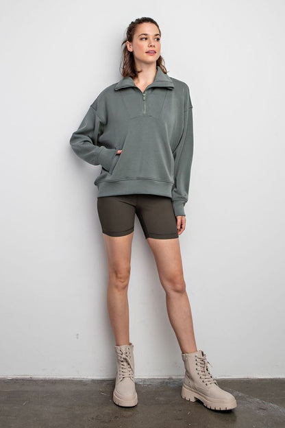 Rae Mode Modal Poly Span Quarter Zip Funnel Neck Pullover