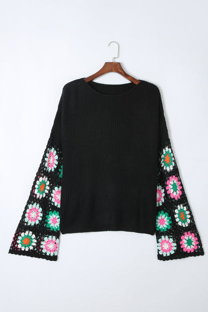 Floral Crochet Bell Sleeve Loose Sweater