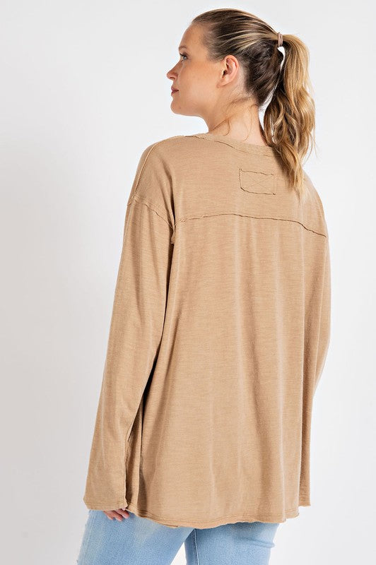 Rae Mode Mineral Washed Round Neckline Long Sleeves Top