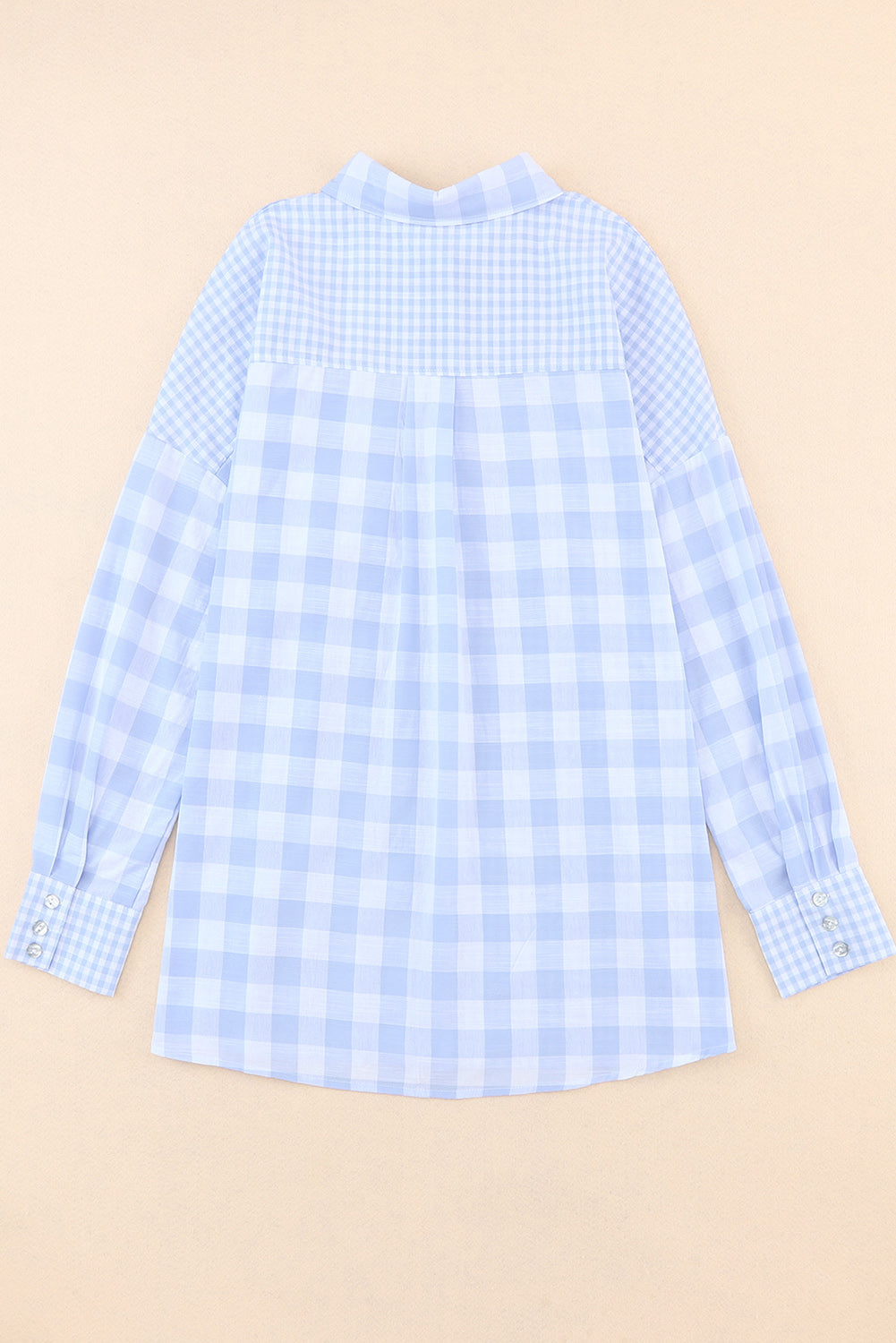 Sky Blue Mix Checked Patchwork Long Sleeve Shirt