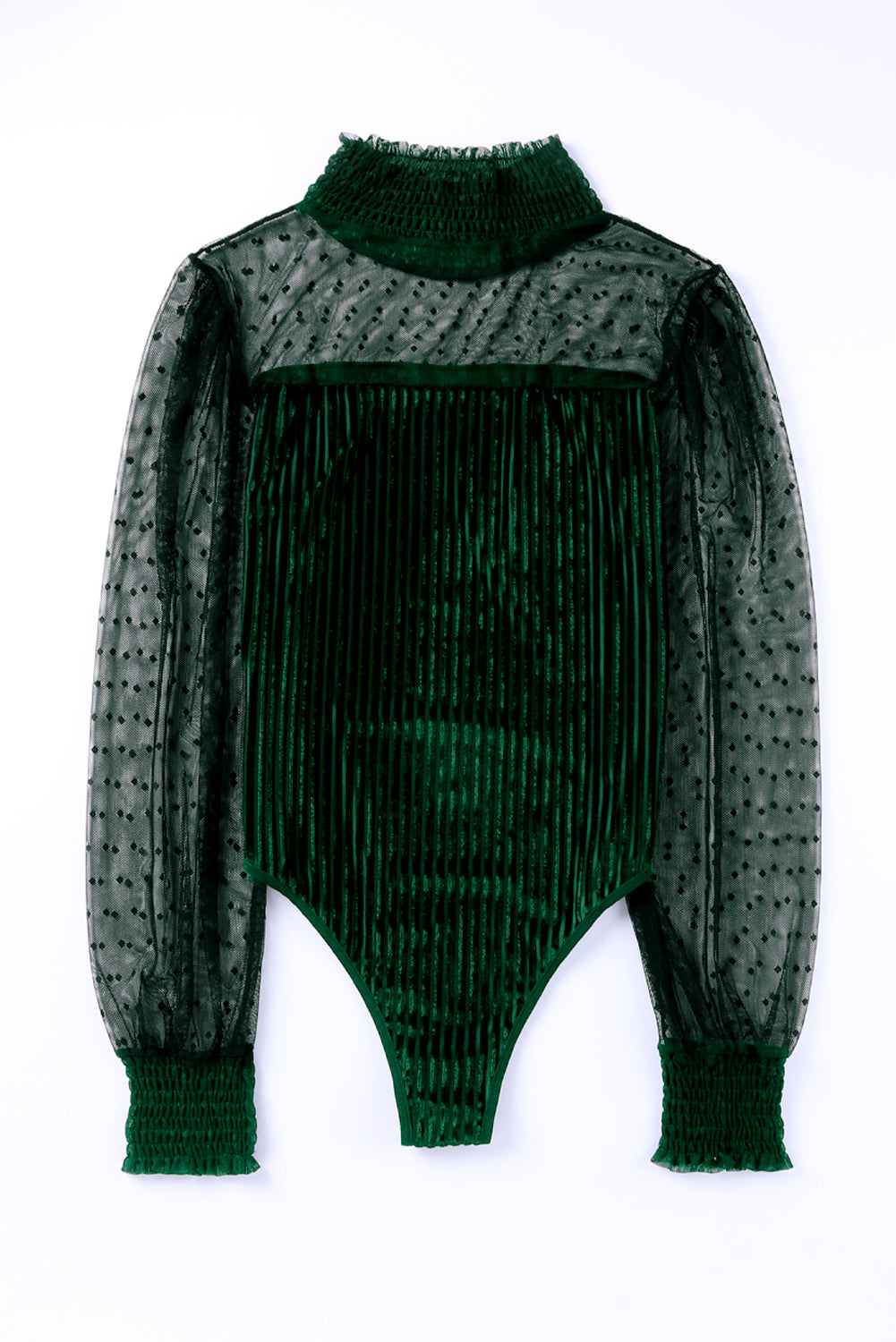 Green Sheer Dotty Long Sleeve Ribbed Velvet Bodysuit