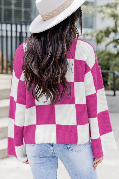 Checkered Round Neck Baggy Sweater