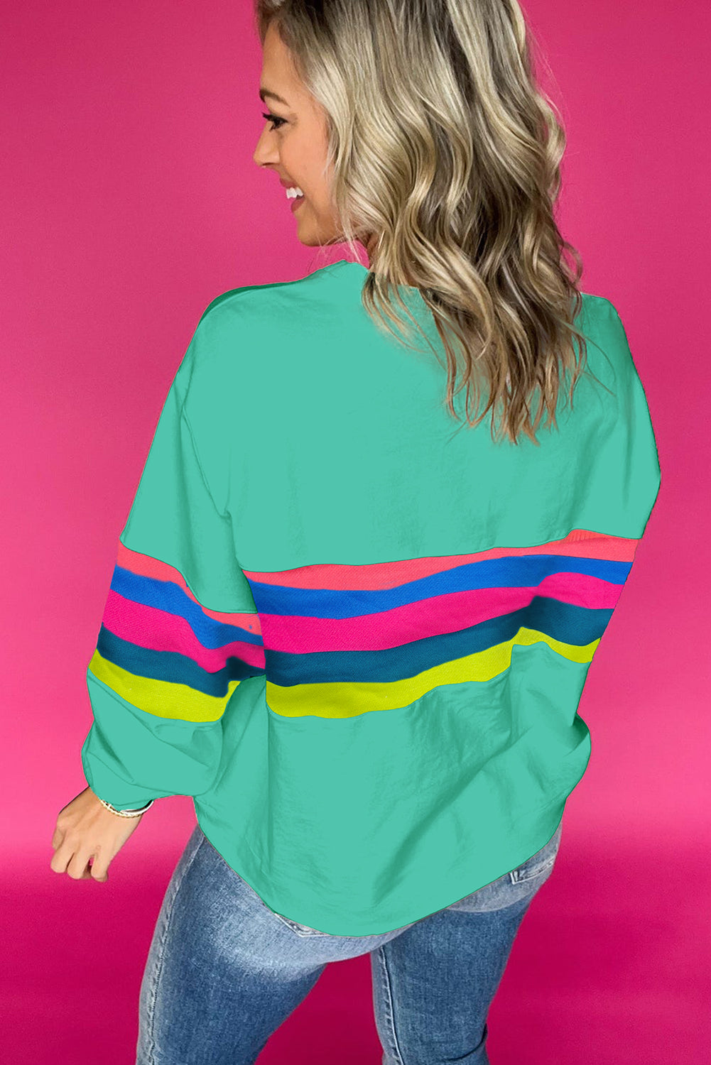 Colorful Striped Accent Long Sleeve T Shirt