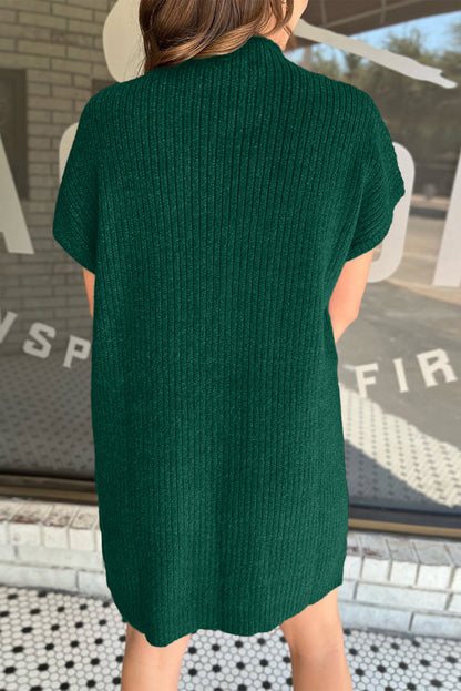 Patch Pocket Ribbed Knit Short Sleeve Sweater Dress