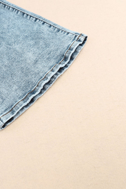 Sky Blue Subtle Ripped Detail Flare Bottom Jeans