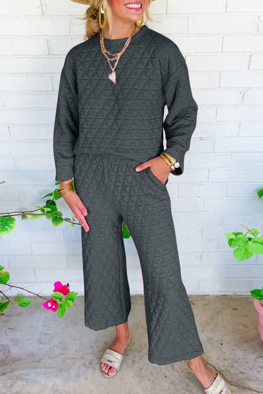 Louisa Solid Quilted Pullover and Pants Outfit