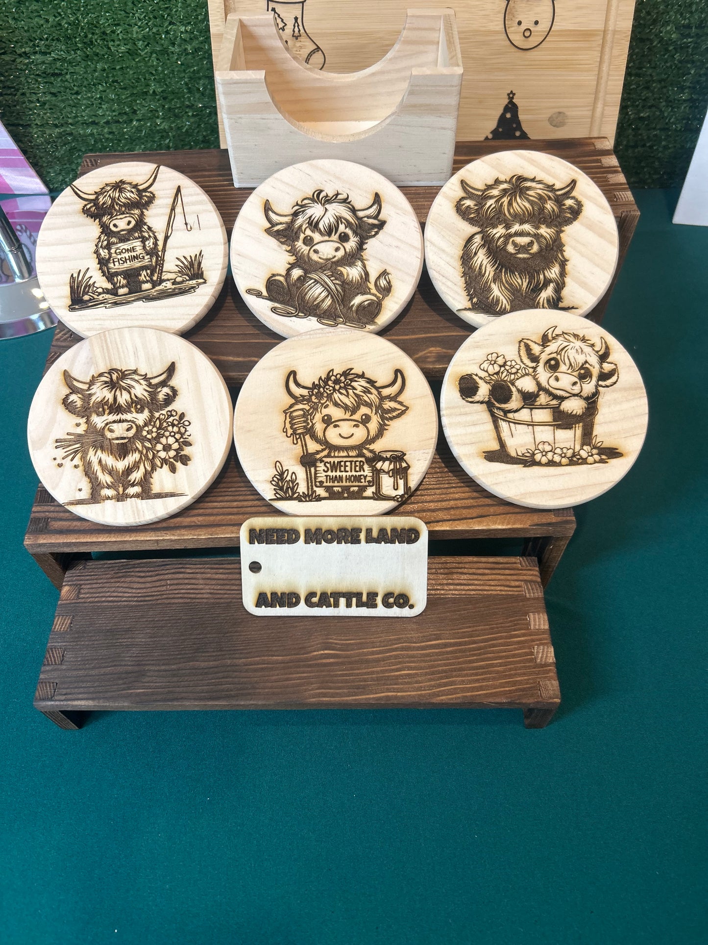 6PC WOODEN COASTER SET WITH HOLDER