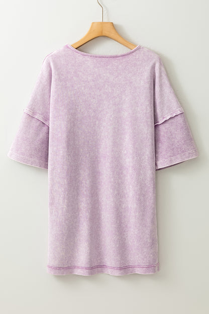 Orchid Petal Mineral Wash Exposed Seam Drop Shoulder Oversized Tee