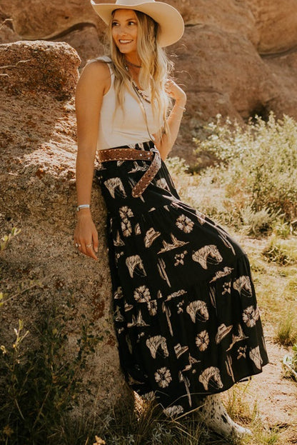 Wild Horses Tiered Ruffled High Waist Maxi Skirt