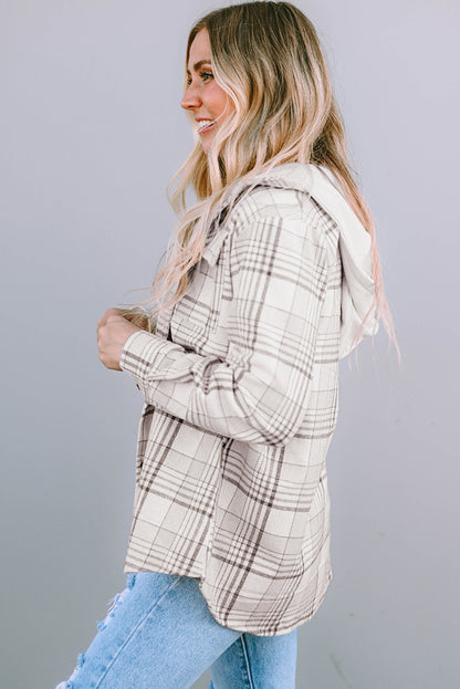 Plaid Removable Hood Buttoned Shacket