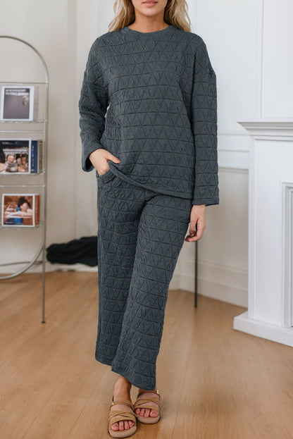 Louisa Solid Quilted Pullover and Pants Outfit