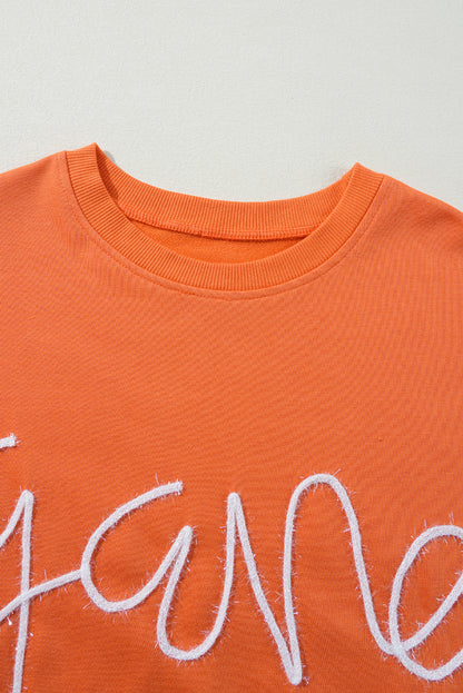 Russet Orange Tinsel Game Day Drop Shoulder Graphic Sweatshirt