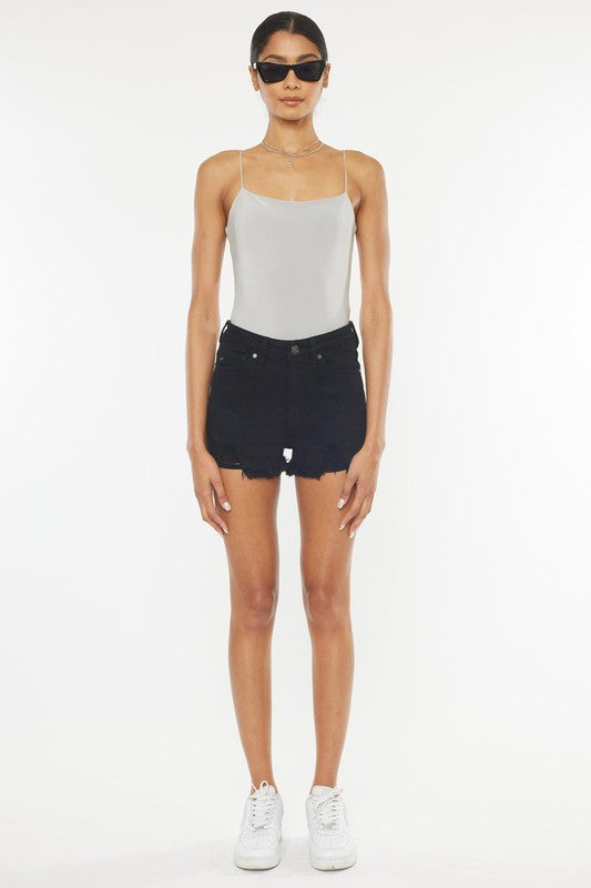 Kan Can High Rise Black Denim Shorts