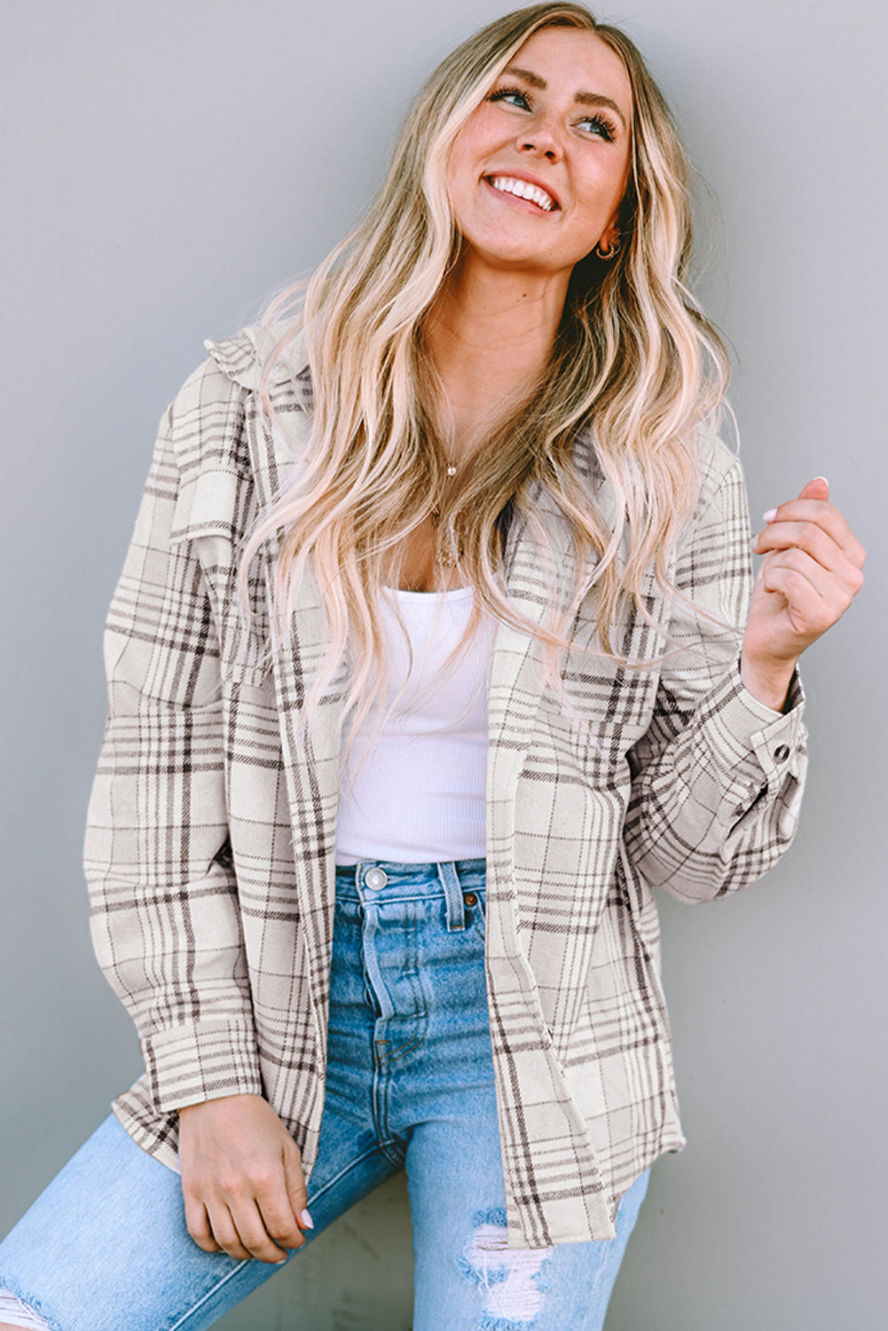 Plaid Removable Hood Buttoned Shacket