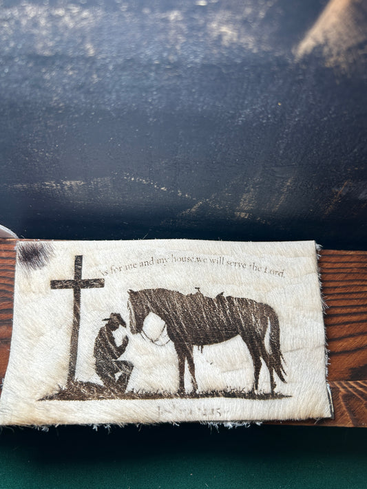 Custom Laser-Engraved Real Cowhide Western Wall Art | "As For Me and My House".     3”x5”