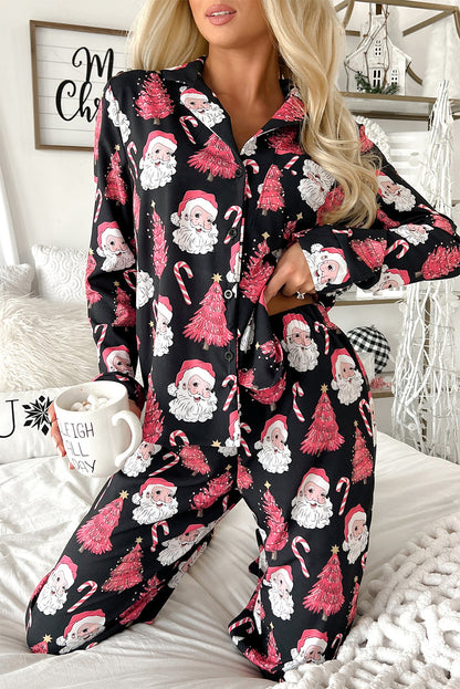 Christmas Santa Printed Two Piece Pajamas Set