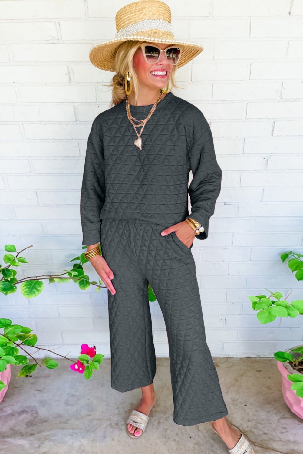 Louisa Solid Quilted Pullover and Pants Outfit