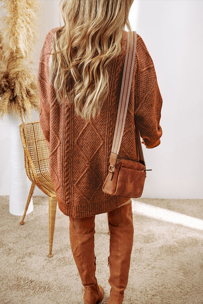 Cable Knit Drop Shoulder Loose Fit Sweater Dress