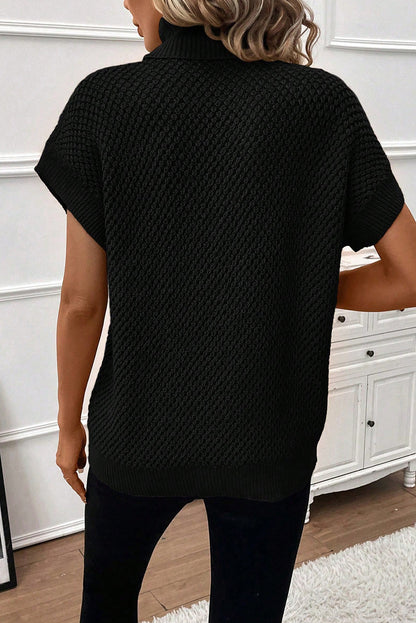 Turtleneck Textured Short Sleeve Sweater