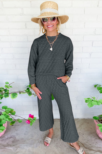 Louisa Solid Quilted Pullover and Pants Outfit