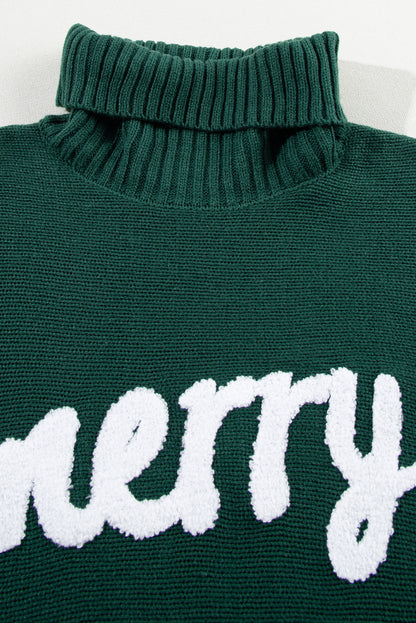 Merry Letter Embroidered High Neck Sweater